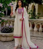 OFF-white color fancy embroidery cording dori sequin work with latkan lace border organza kurti set
