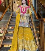 yellow embroidery georgette full stitched sharara plazo