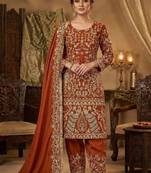 red embroidery crep full stitched farshi salwar