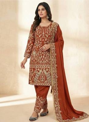 red embroidery crep full stitched farshi salwar 2