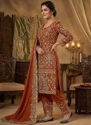red embroidery crep full stitched farshi salwar 3