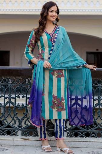 Women Printed Regular Pure Cotton Kurta with Trousers & With Dupatta