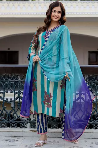 Women Printed Regular Pure Cotton Kurta with Trousers & With Dupatta