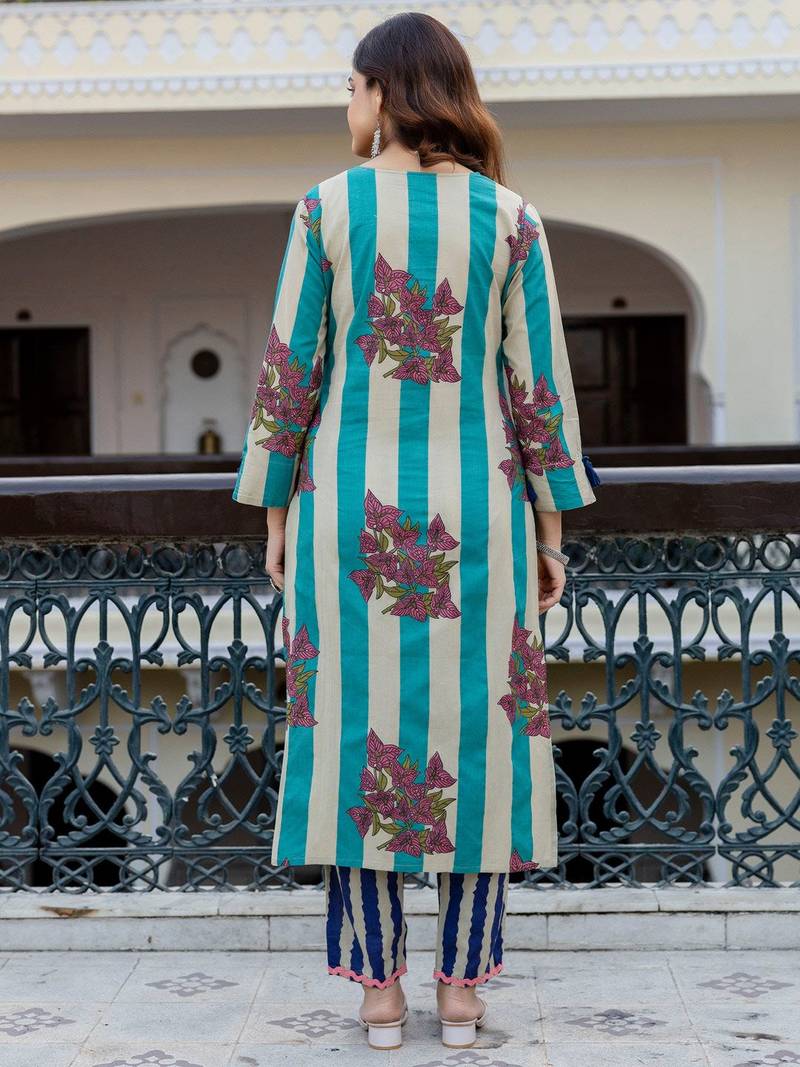 Women Printed Regular Pure Cotton Kurta with Trousers & With Dupatta