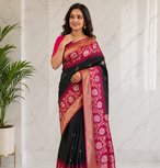 black color zari weaves contrast pallu and designer chaap border dual tone silk blend saree