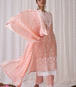 Floral Embroidered Notched Neck Cotton Straight Kurta with Trousers & Dupatta