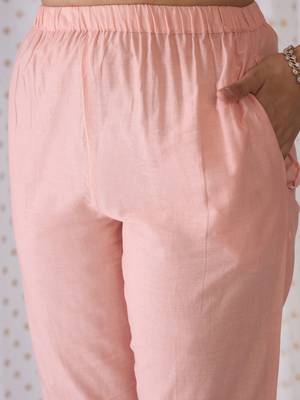 Floral Embroidered Notched Neck Cotton Straight Kurta with Trousers & Dupatta 3