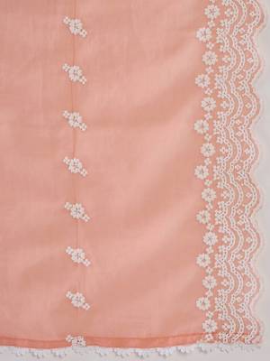 Floral Embroidered Notched Neck Cotton Straight Kurta with Trousers & Dupatta 4