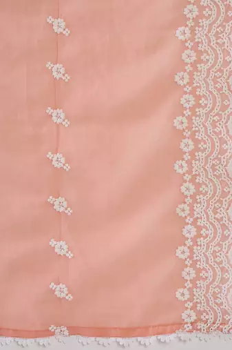 Floral Embroidered Notched Neck Cotton Straight Kurta with Trousers & Dupatta