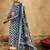 Blue Ethnic Motifs Printed Straight Round Neck Thread Work Pure Cotton Kurta Set