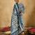 Blue Ethnic Motifs Printed Straight Round Neck Thread Work Pure Cotton Kurta Set