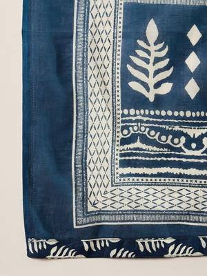 Blue Ethnic Motifs Printed Straight Round Neck Thread Work Pure Cotton Kurta Set 6
