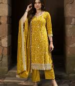 Floral Embroidered Thread Work Kurta With Trousers & Dupatta