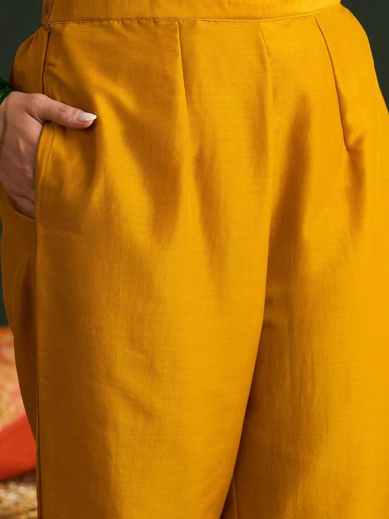 Floral Embroidered Thread Work Kurta With Trousers & Dupatta