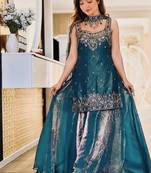 teal embroidery silk blend  full stitched sharara plazo
