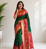 emerald green color zari weaves contrast pallu and designer chaap border dual tone silk blend saree
