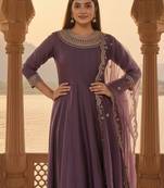 Floral Yoke Design Round Neck Anarkali Kurta With Trousers & Dupatta