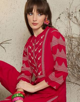 Women Ethnic Motifs Print Regular Beads and Stones Pure Cotton Kurta with Trouser 2