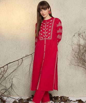 Women Ethnic Motifs Print Regular Beads and Stones Pure Cotton Kurta with Trouser 1