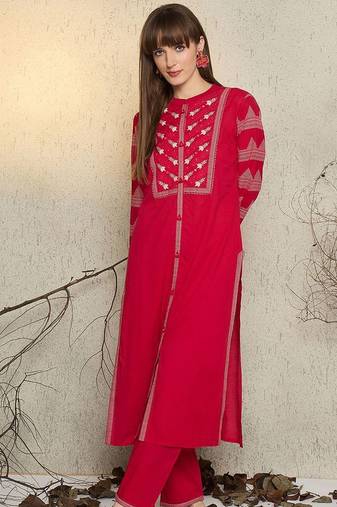 Women Ethnic Motifs Print Regular Beads and Stones Pure Cotton Kurta with Trouser