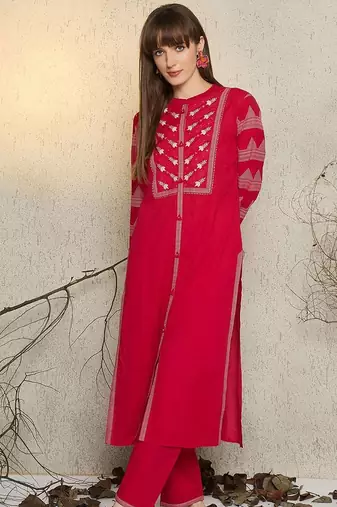 Women Ethnic Motifs Print Regular Beads and Stones Pure Cotton Kurta with Trouser