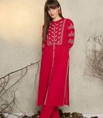 Women Ethnic Motifs Print Regular Beads and Stones Pure Cotton Kurta with Trouser
