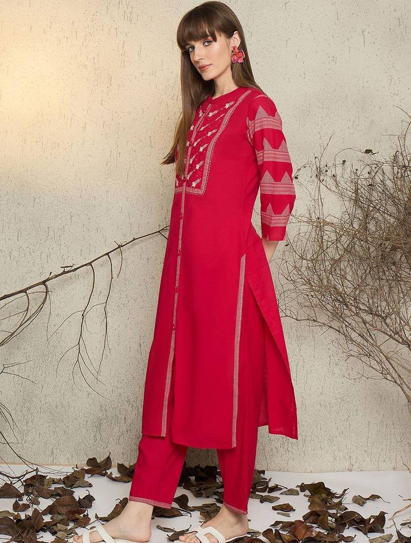 Women Ethnic Motifs Print Regular Beads and Stones Pure Cotton Kurta with Trouser