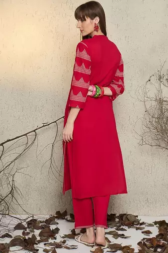 Women Ethnic Motifs Print Regular Beads and Stones Pure Cotton Kurta with Trouser