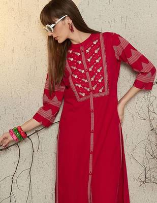 Women Ethnic Motifs Print Regular Beads and Stones Pure Cotton Kurta with Trouser 6