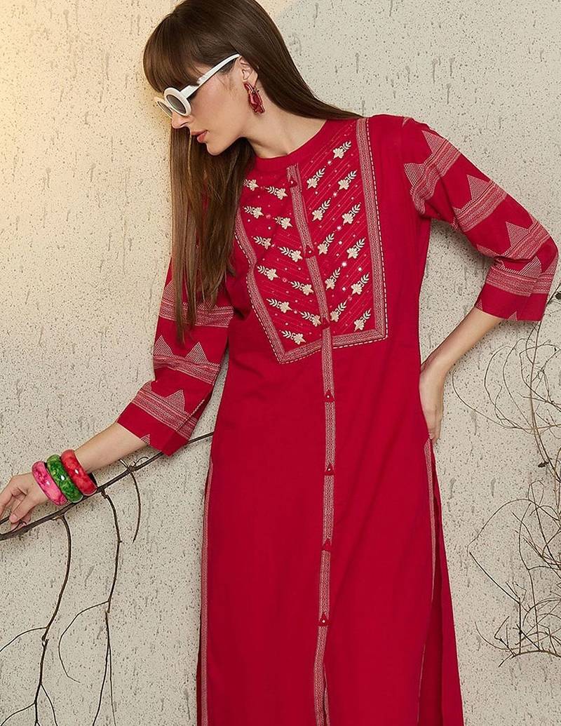 Women Ethnic Motifs Print Regular Beads and Stones Pure Cotton Kurta with Trouser