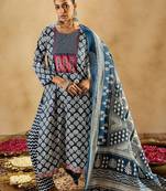 Ethnic Motifs Printed Thread Work Pure Cotton Kurta with Trousers & Dupatta