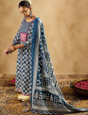Ethnic Motifs Printed Thread Work Pure Cotton Kurta with Trousers & Dupatta 5