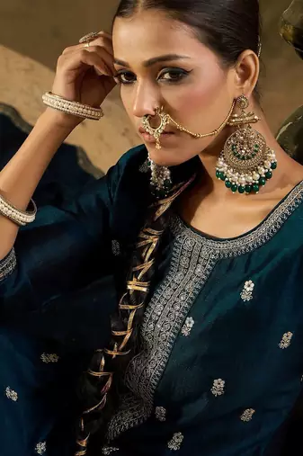 Women Embroidered Regular Sequinned Kurta with Trousers & With Dupatta