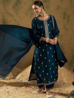 Women Embroidered Regular Sequinned Kurta with Trousers & With Dupatta 1