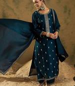 Women Embroidered Regular Sequinned Kurta with Trousers & With Dupatta