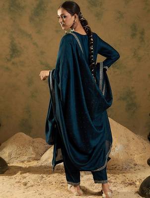 Women Embroidered Regular Sequinned Kurta with Trousers & With Dupatta 6