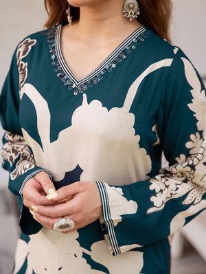 Women Floral Printed Regular Sequinned Kurta with Salwar 2