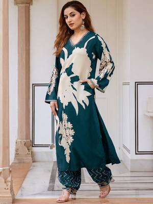 Women Floral Printed Regular Sequinned Kurta with Salwar 3