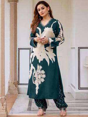 Floral Printed Sequinned A-Line Kurta With Salwar 1