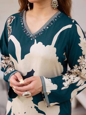 Floral Printed Sequinned A-Line Kurta With Salwar 2