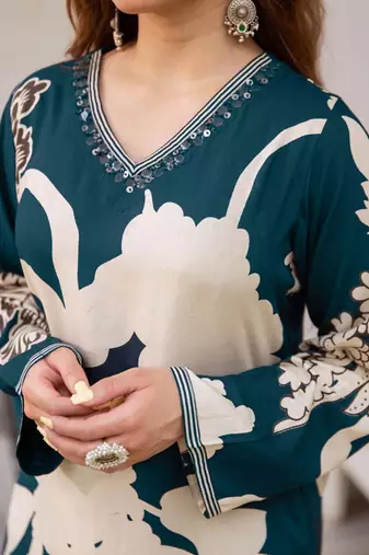 Floral Printed Sequinned A-Line Kurta With Salwar