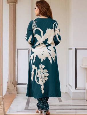 Floral Printed Sequinned A-Line Kurta With Salwar 4