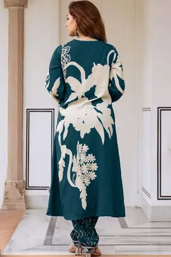 Floral Printed Sequinned A-Line Kurta With Salwar