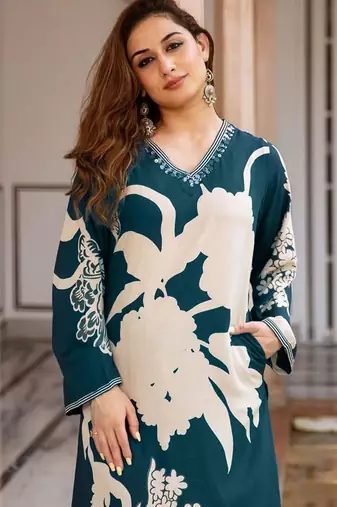 Floral Printed Sequinned A-Line Kurta With Salwar