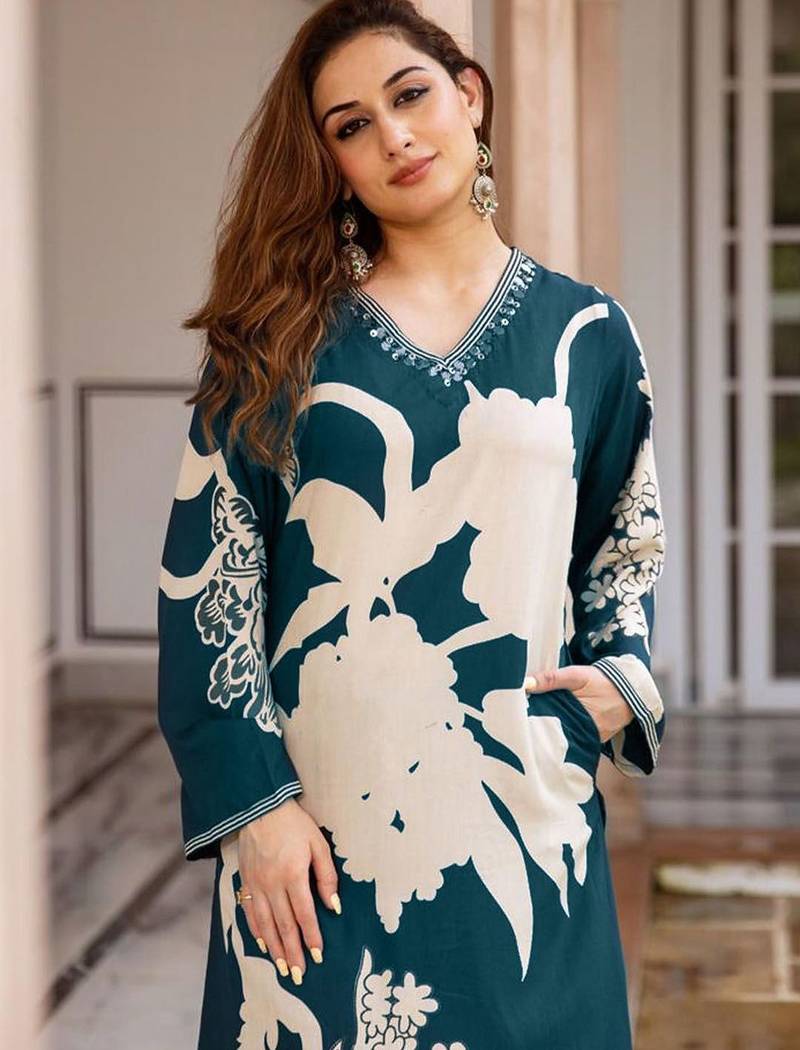 Floral Printed Sequinned A-Line Kurta With Salwar