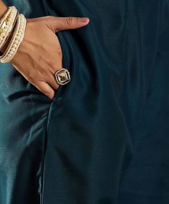 Ethnic Embroidered Thread Work Round Neck Silk Blend Kurta with Trouser & Dupatta 3
