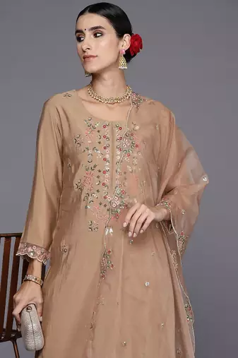 Women Floral Embroidered Regular Thread Work Kurta with Trousers & With Dupatta