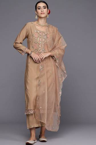 Women Floral Embroidered Regular Thread Work Kurta with Trousers & With Dupatta