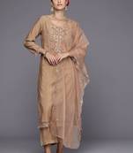 Women Floral Embroidered Regular Thread Work Kurta with Trousers & With Dupatta