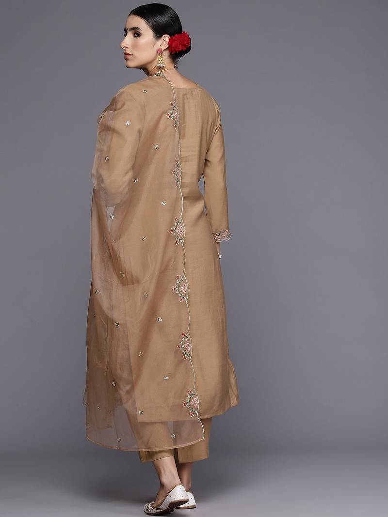 Women Floral Embroidered Regular Thread Work Kurta with Trousers & With Dupatta